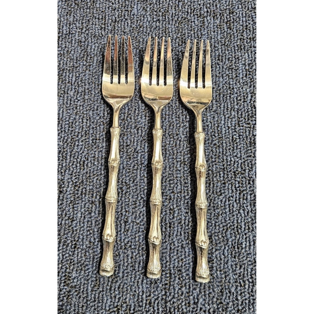 Oxford Hall JADE Salad Forks Textured Bamboo Cane Stainless Flatware Set Of 3